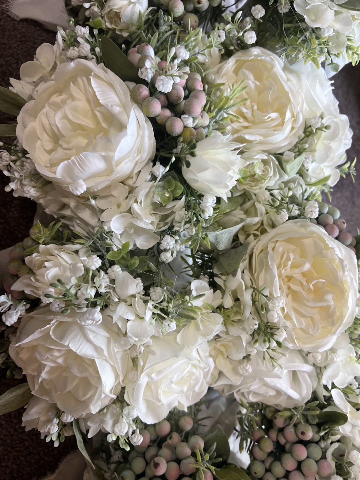 Lot of 8 Faux Silk Ivory Sage Green Rose Peony Artificial Bridesmaids Bouquets