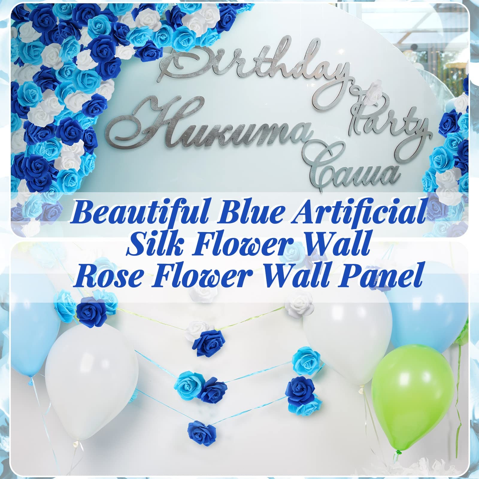 200 PCS 2.76 Inch White Blue Artificial Foam Rose Flower Heads Bulk Centerpiece