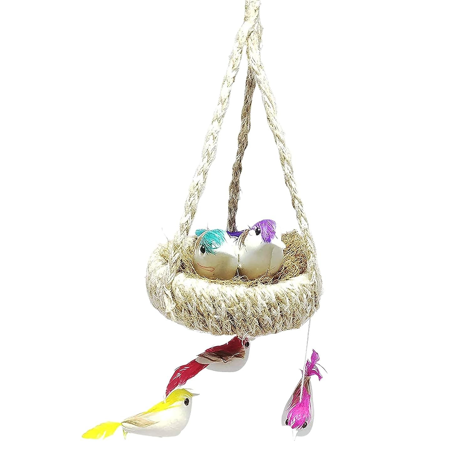 Handmade Artificial Hanging Nest with 5 Birds Jhumar Showpiece Chidiyan