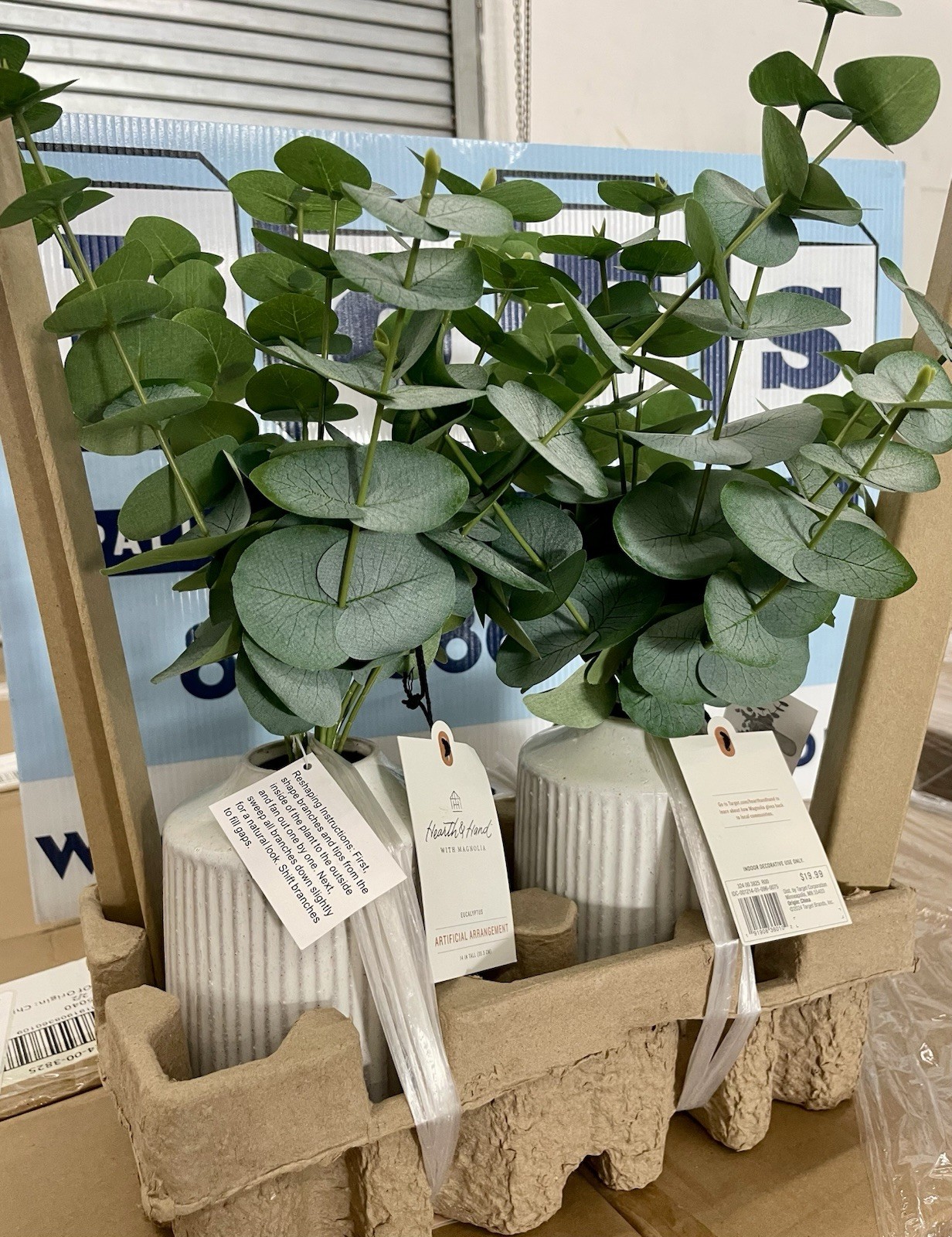 Artificial 14” Eucalyptus potted arrangement; Hearth&Hand by Magnolia, box of 2!
