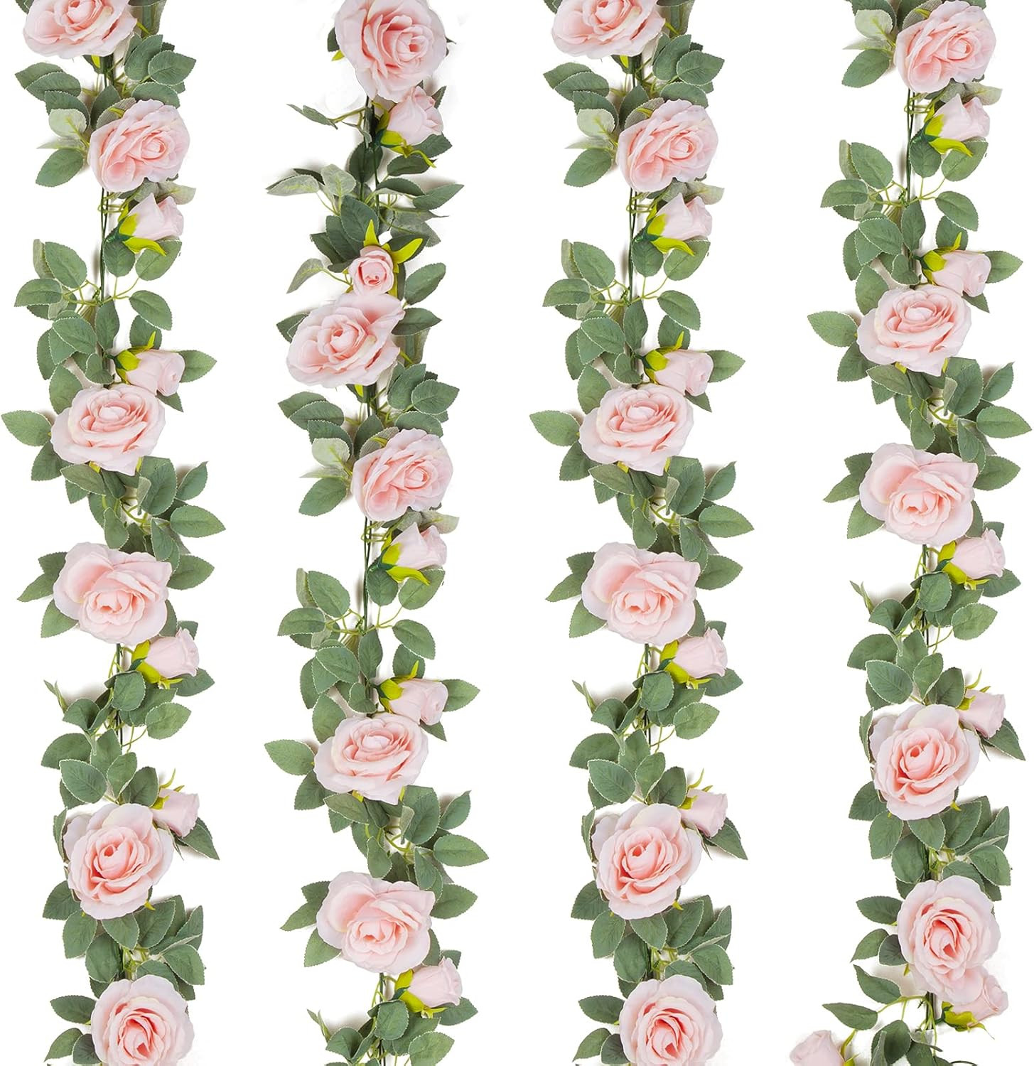 4 Pack Artificial Pink Rose Vine Garland 26FT Silk Flower Wedding Decor