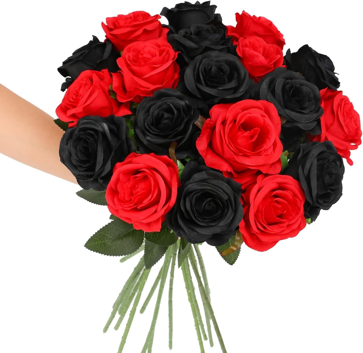 Artificial Roses 12 Pcs Black and Red Silk Flowers for Home Decor Centerpieces