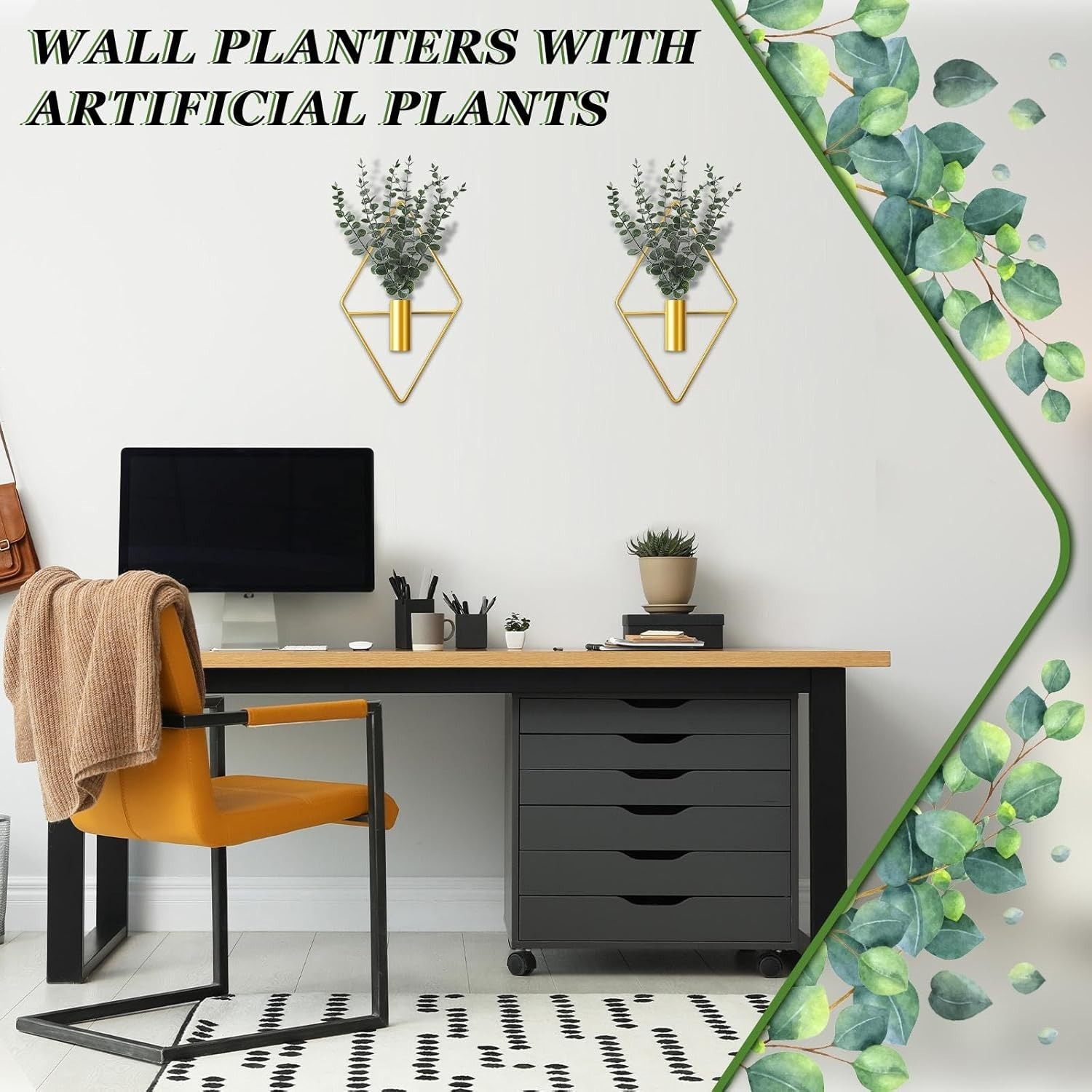 4 Pcs Hanging Planters with Artificial Eucalyptus Metal Hanging Vase Indoor P…