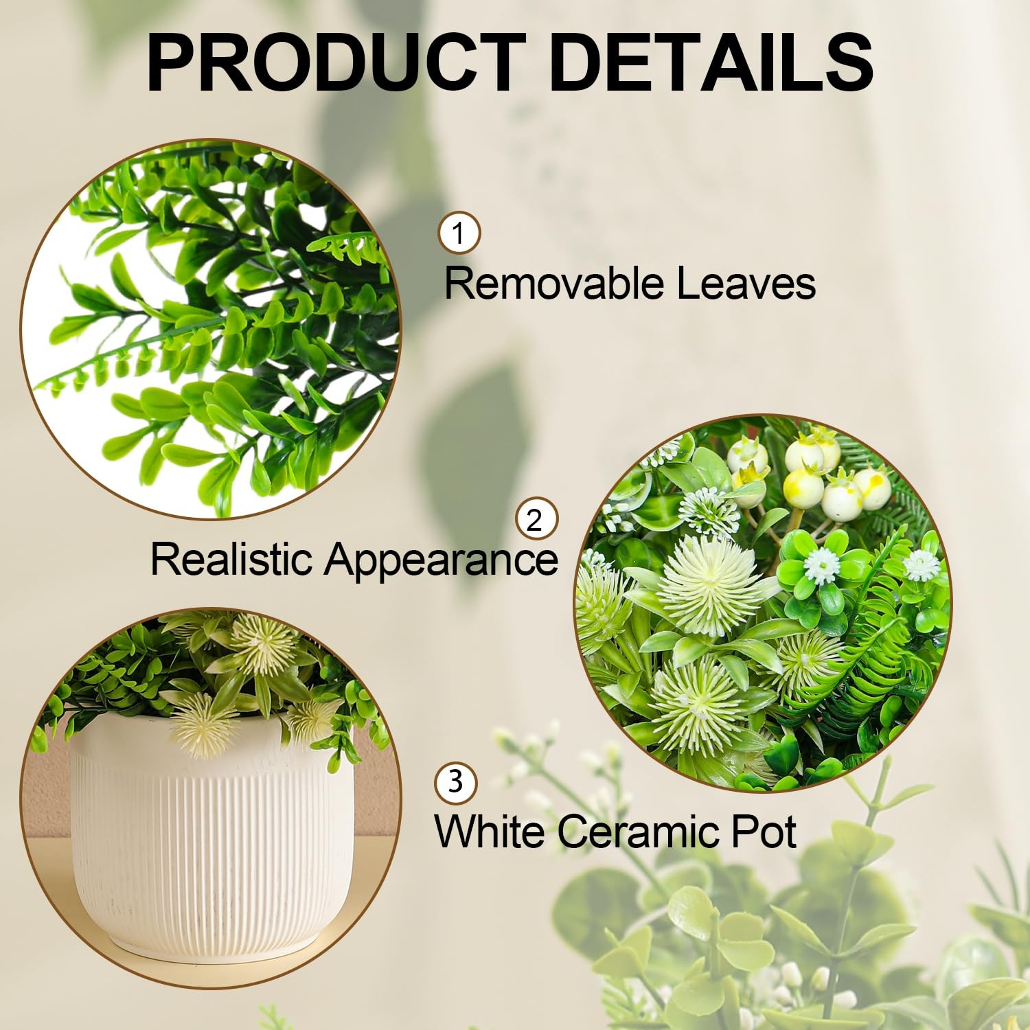 Fake Plants with Ceramic Pots, Artificial Plants Indoor, Faux Plant Flowers f…