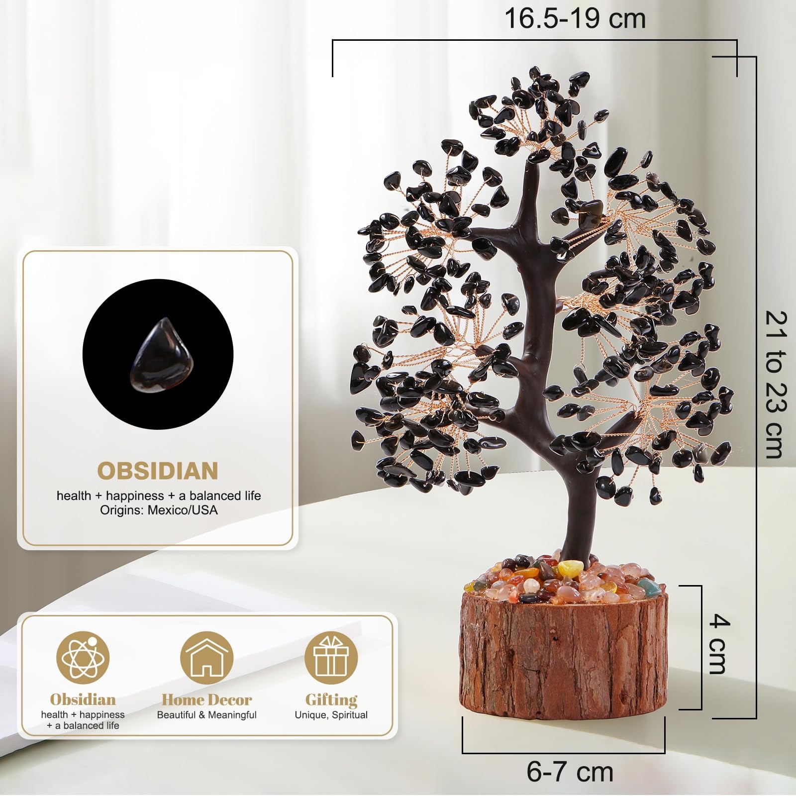 Black Obsidian Crystal Tree of Life Chakra Stone, Birthday Gifts for Women, M…