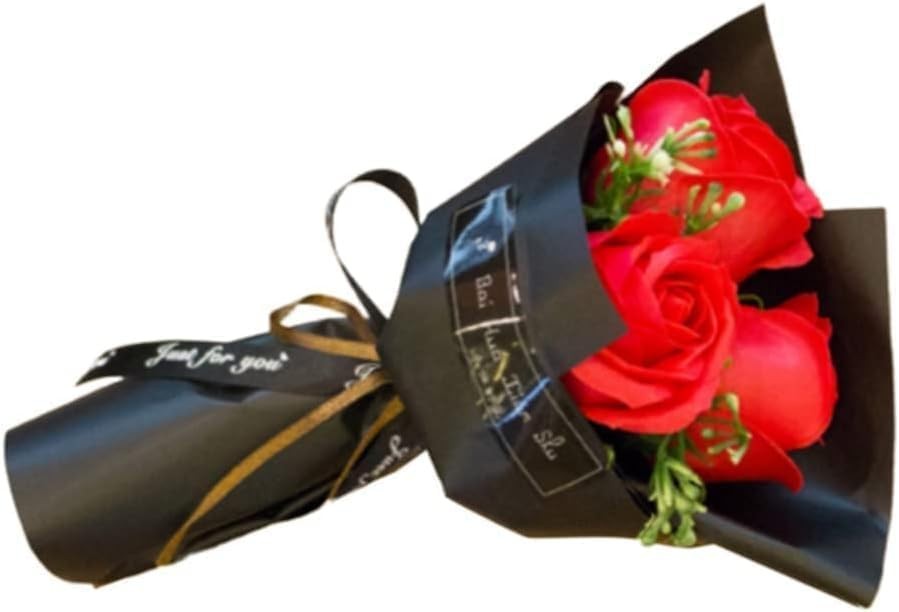 Handcrafted 3-Stem Red Soap Rose Bouquet, Artificial Flowers for Valentine’s …