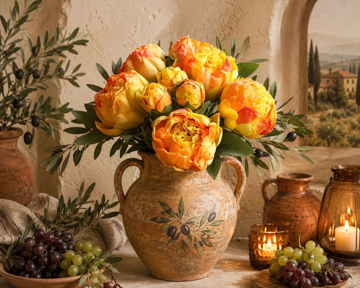 Golden Peony Bouquet Faux Flowers Autumn Decor Rustic Farmhouse Western Floral A