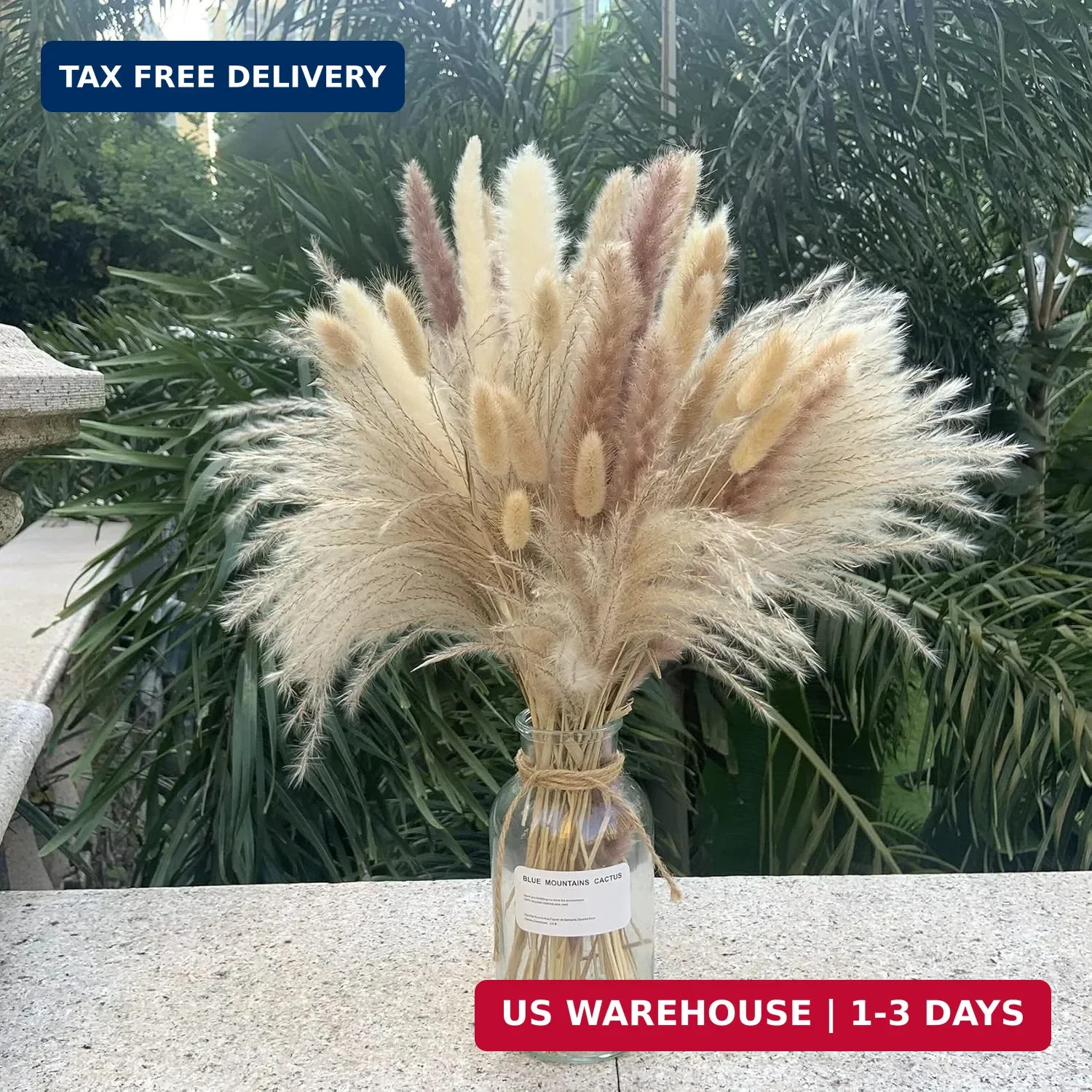 Pampas Grass Decor 110 pcs 17.5inch Natural Dried Pampas Grass-15Pcs White Pampa