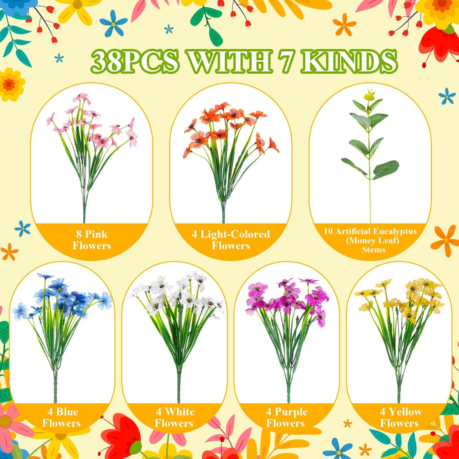 38 Bundles Artificial Flowers for Outdoor Decorations, UV Resistant No Fade F…