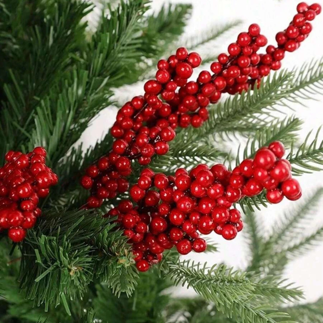 5pcs Artificial Red Berry Picks with Hawthorn Red Berries Branches Home Decor