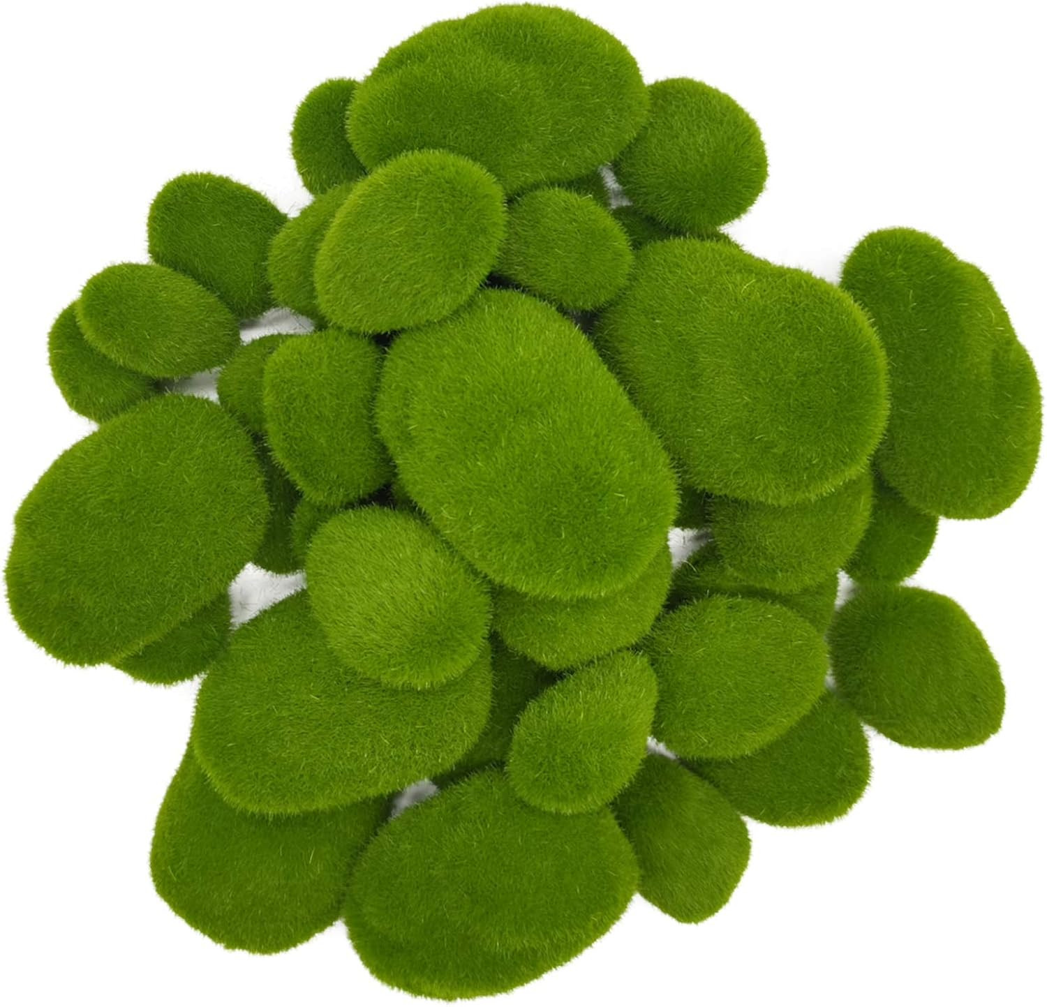 40PCS 4 Size Artificial Moss Rocks Decorative, Green Moss Balls,Moss