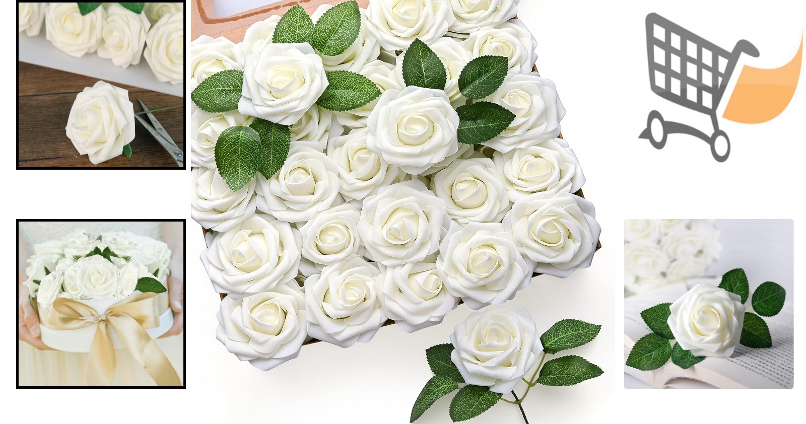 50Pcs Artificial Ivory Roses Floral Decor Wedding Centerpieces DIY Craft