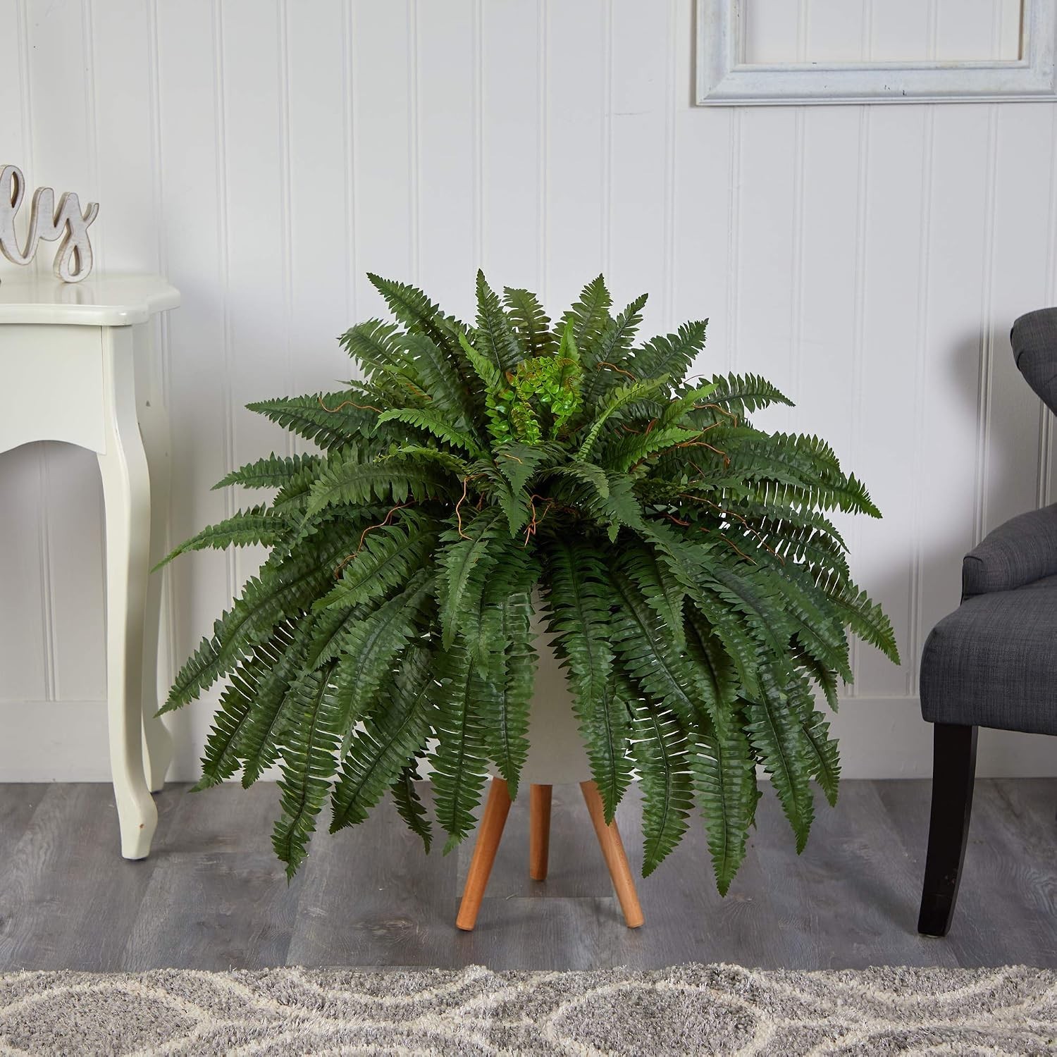 2.5ft. Boston Fern Artificial Plant in White Planter with Legs