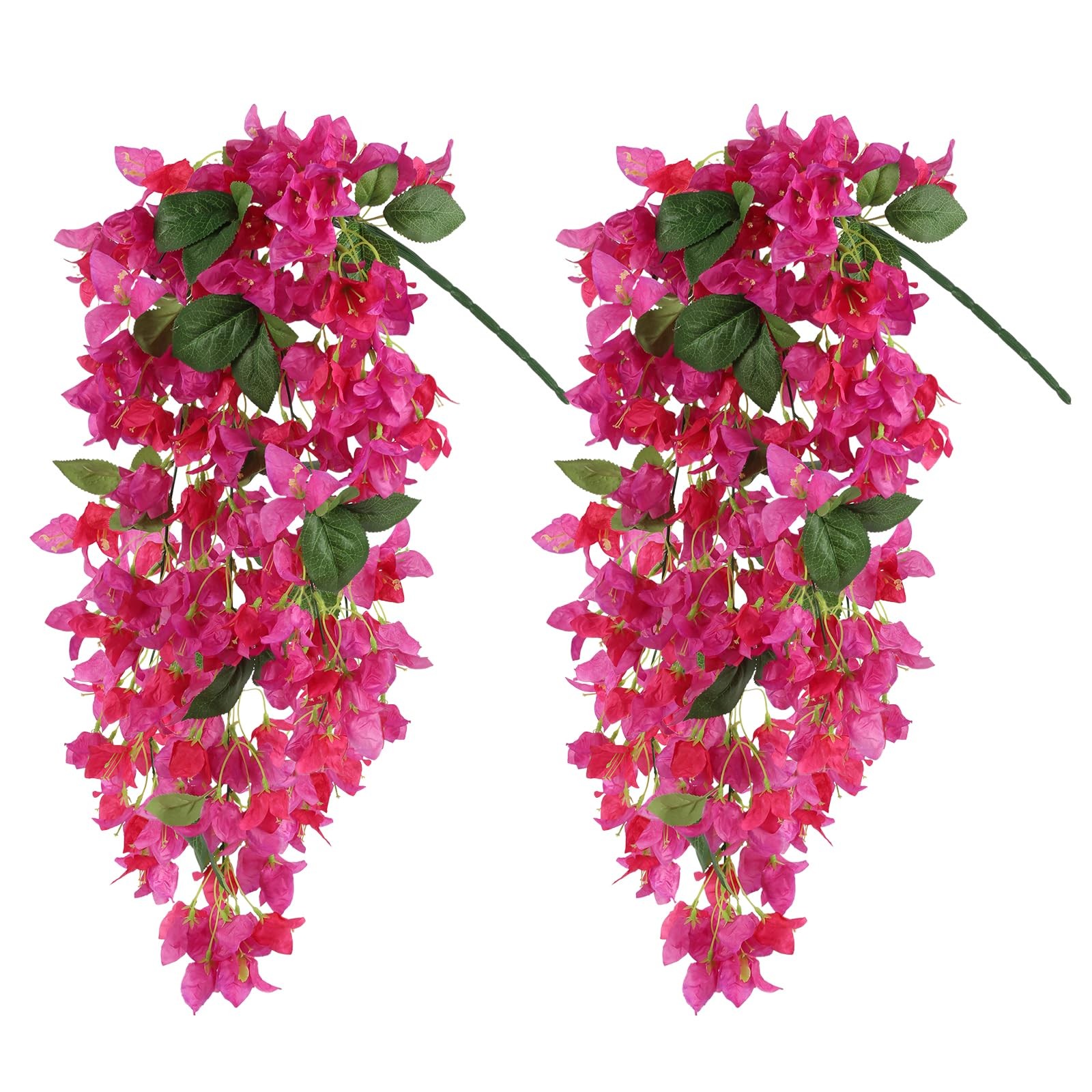 2Pcs Artificial Bougainvillea Hanging Flowers for Outdoor, 30in Silk Faux Pla…