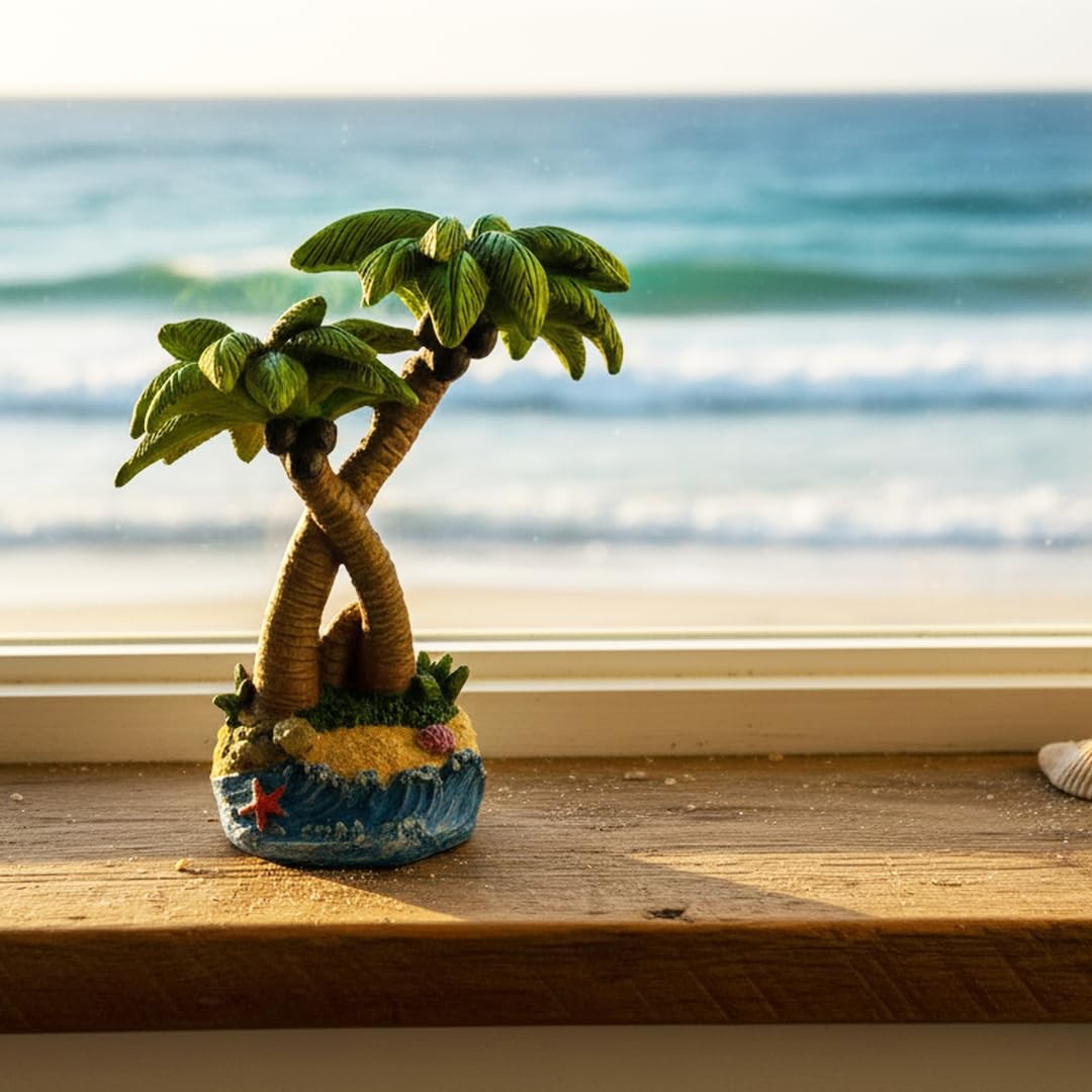 5 Inch Palm Tree Statue, Mini Palm Decor