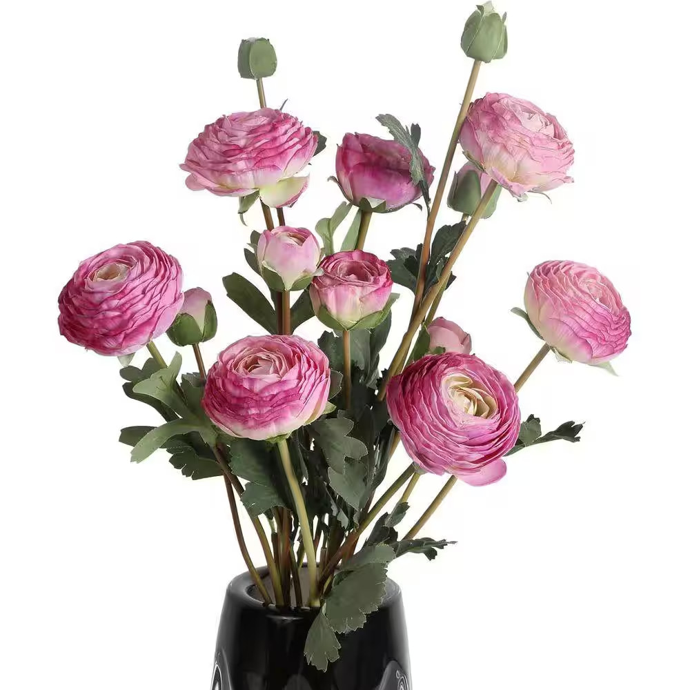 18 Heads 21.65 In. Purple Ranunculus Artificial Purple Rose Silk Flowers Fake Pe