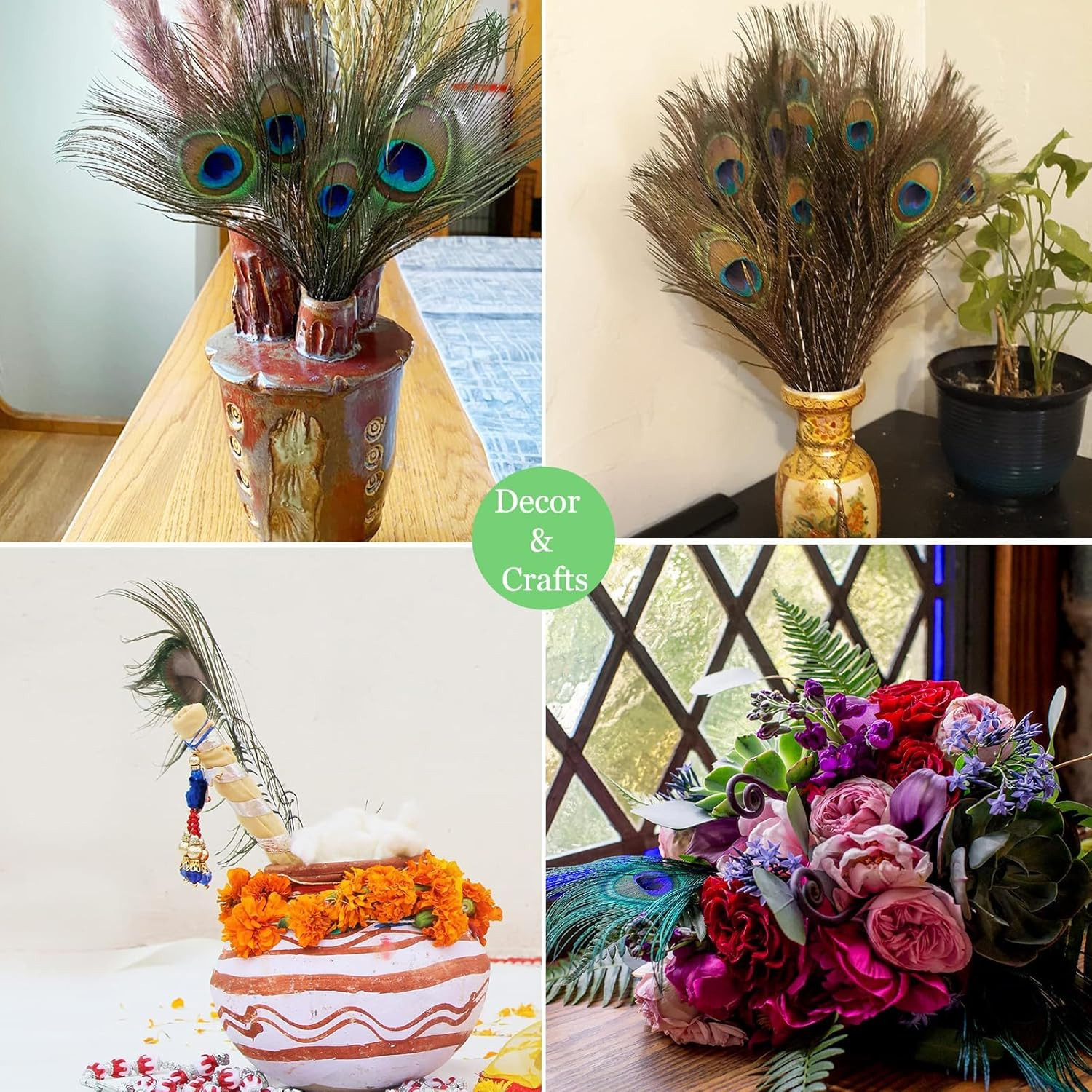 Natural Peacock Feathers 16-18Inch for Home Decor Flower Arrangement Centerpiece