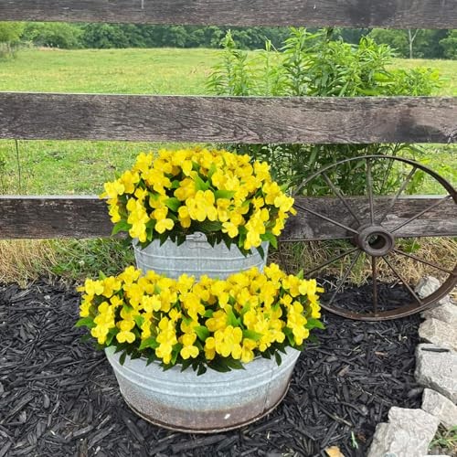 4 Pcs Artificial Impatiens Flowers for Outdoors Silk Impatiens Flowers Yellow