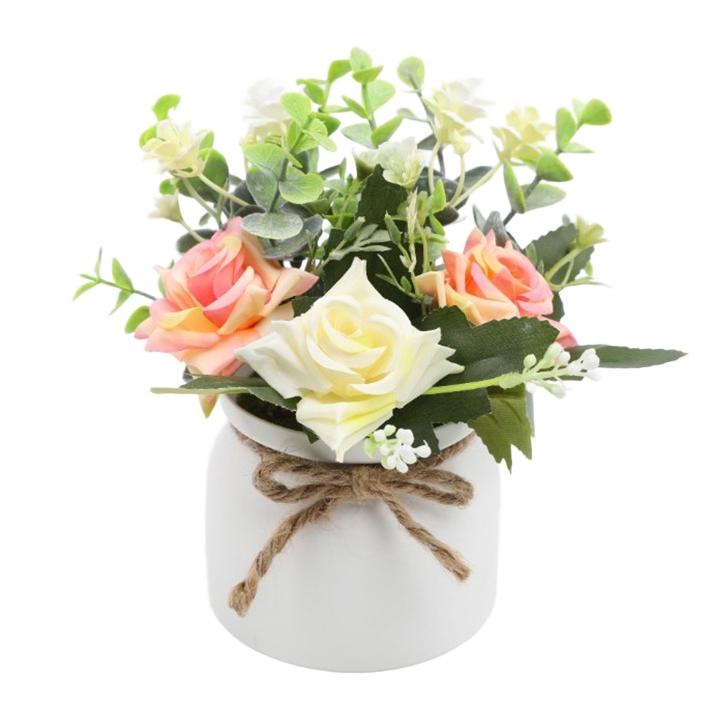 Silk Rose Eucalyptus Camellia Artificial Flowers Potted Plant Nordic Home Office