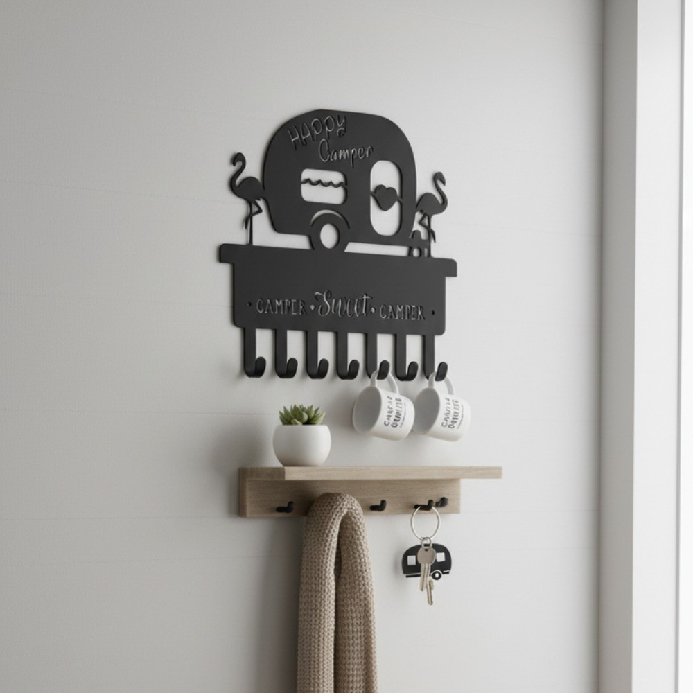 Camper 7-Hook Metal Key Holder – Wall Mounted Decorative Rack Organizer 1pc