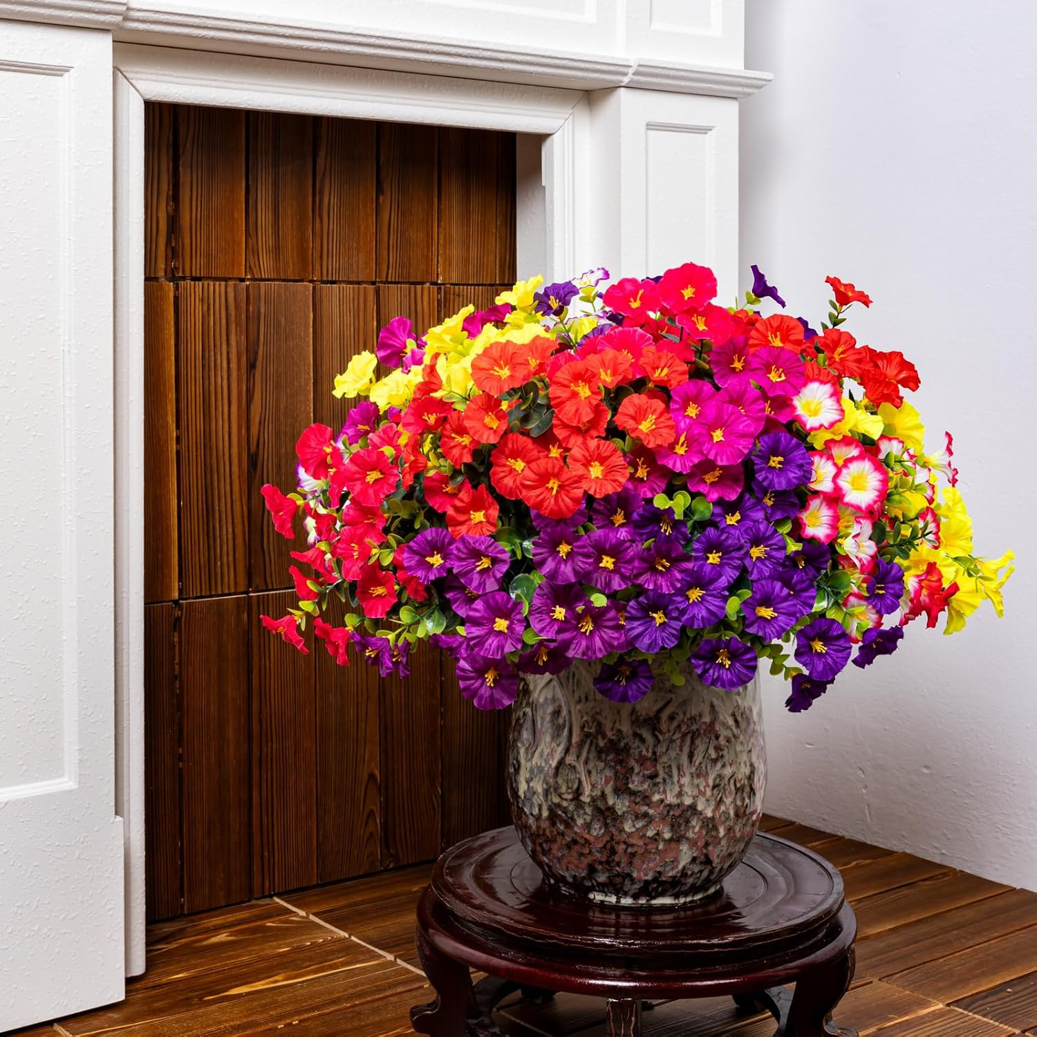 UV Resistant Faux Morning Glory Flowers – 16 Bundles for Outdoor Decor (8 Colors