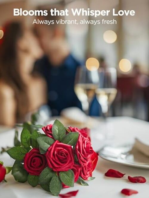 Artificial Flowers Pcs Foam Fake Roses Bulk with Stems for 50 Dark Red