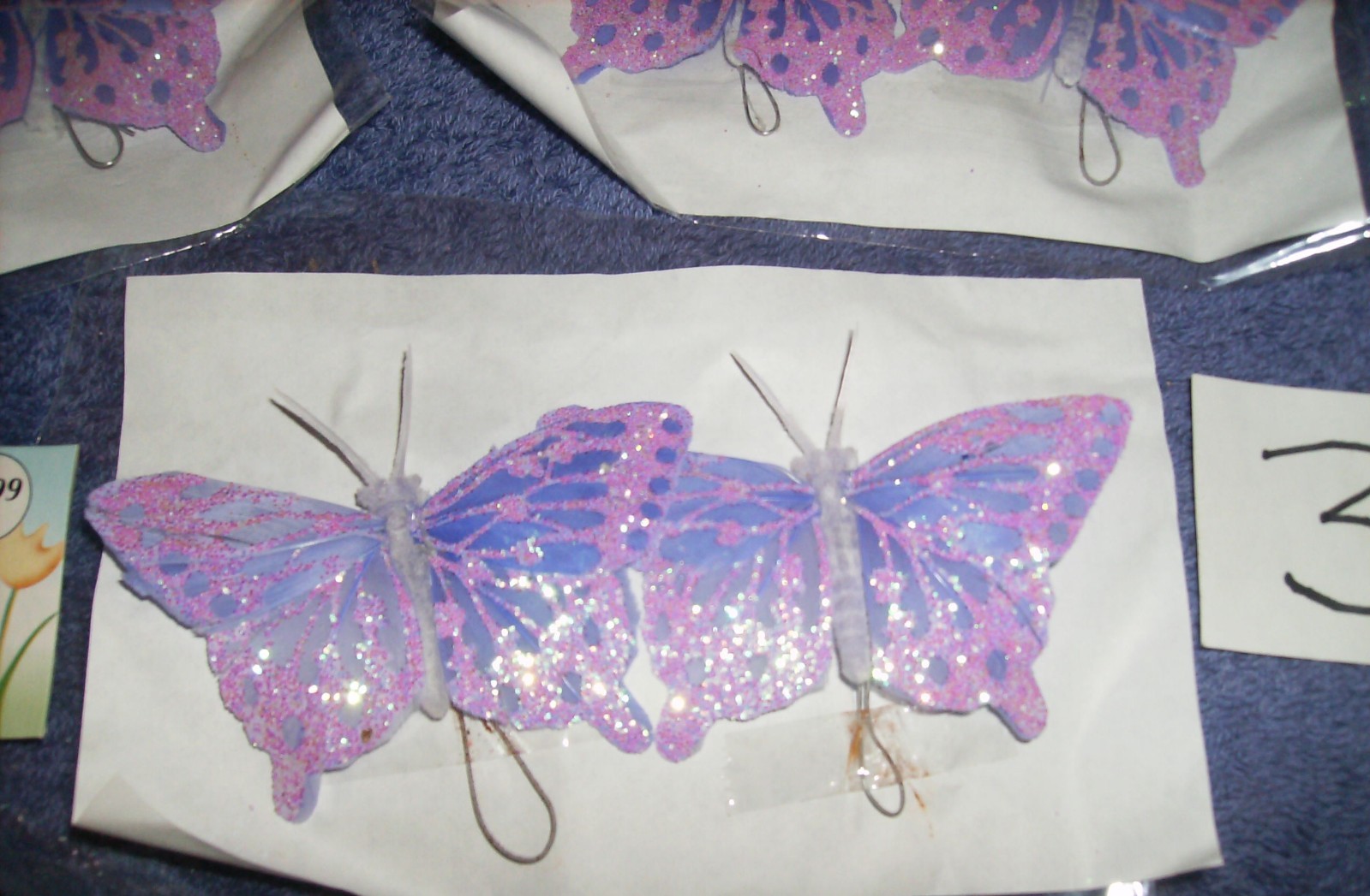 PURPLE/SILVER BUTTERFLY ON WIRE STEMS 3 LG 6 MED FLORAL ACCESSORIES CRAFTS #3