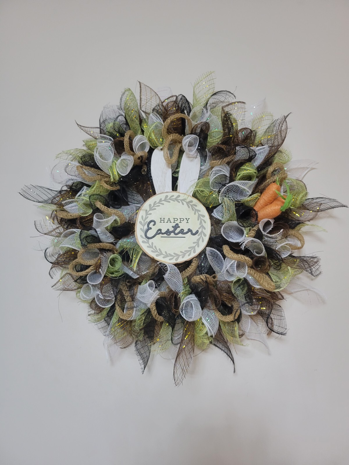 HELLO SPRING HAPPY EASTER 2 in 1 REVERSIBLE Wreath bunny Mesh Front Door Decor