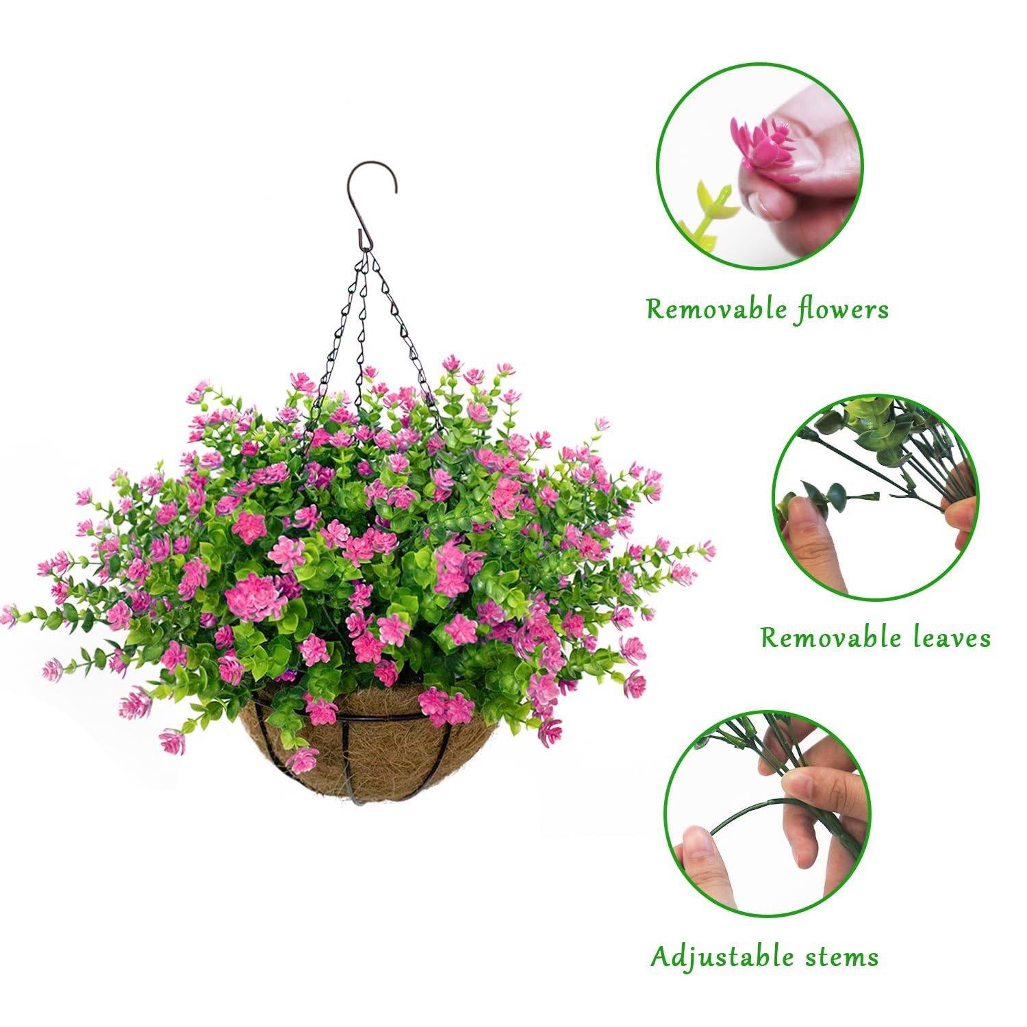 New Artificial Hanging Flowers Basket, 12 UV-Resistant Bundles of Realistic Fake