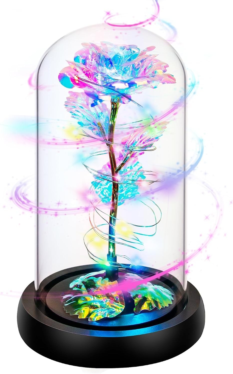 Color-Changing Rotating Rose in Glass Dome – A Unique Gift for Mom or Loved Ones