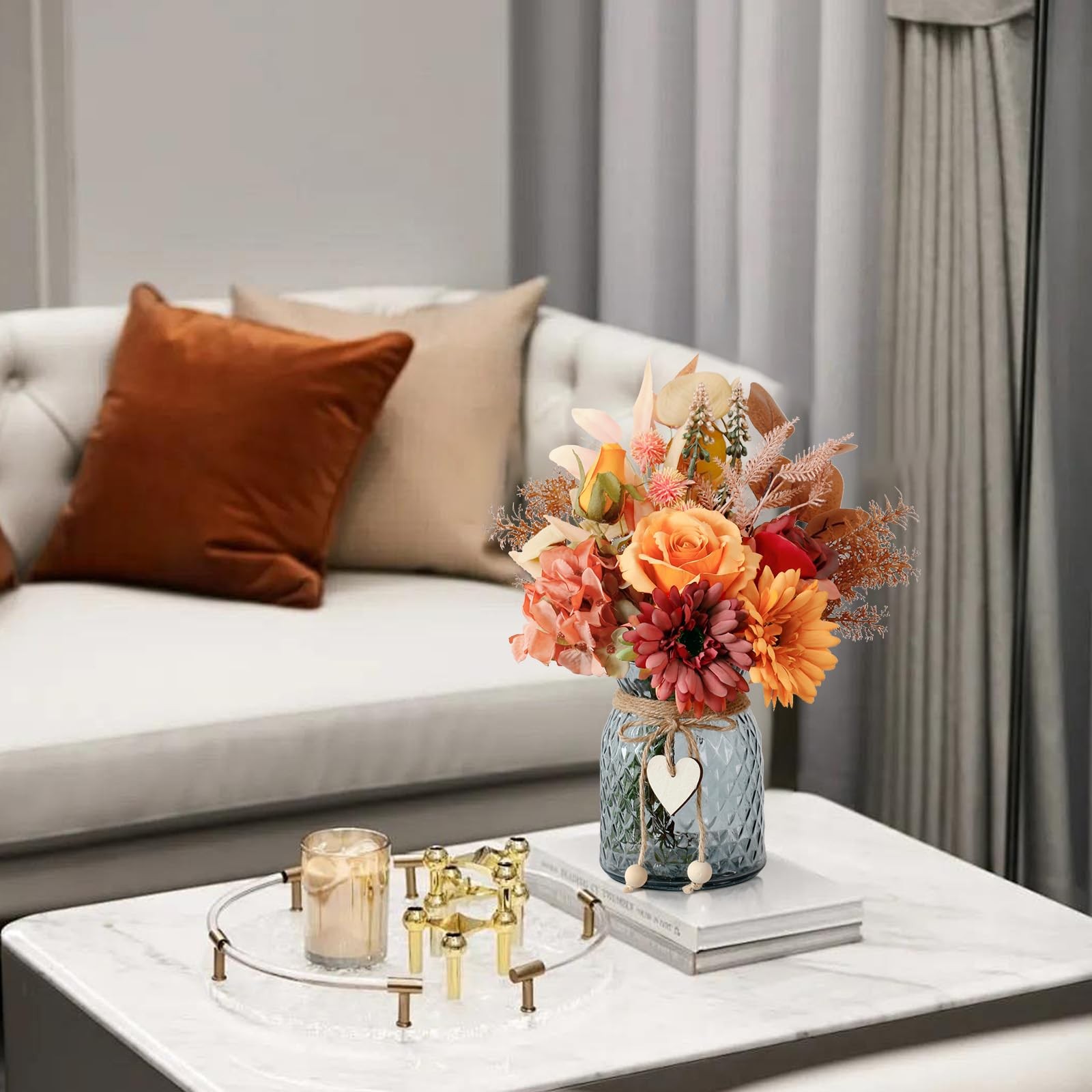 Fake Fall Flowers in Vase,Fall Silk Flower Arrangements,Fall Centerpieces for