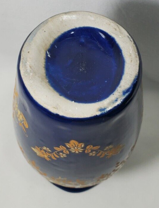 Hand-painted Dark Blue With Gold Floral Porcelain Vase Double Handle