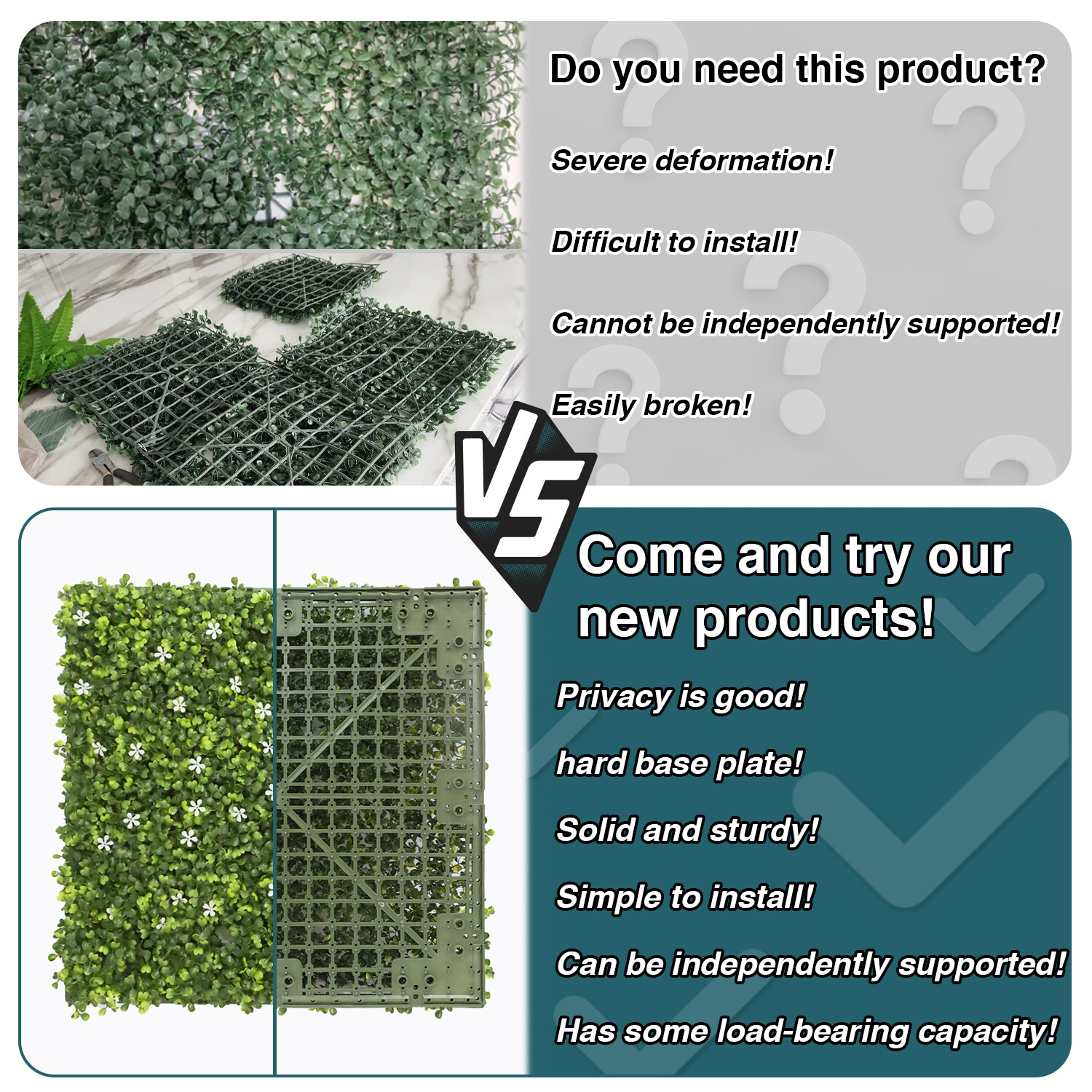 18″x18″ Artificial Ivy Mats Wall Hedge With Hard Panel for Indoor Outdoor Decor
