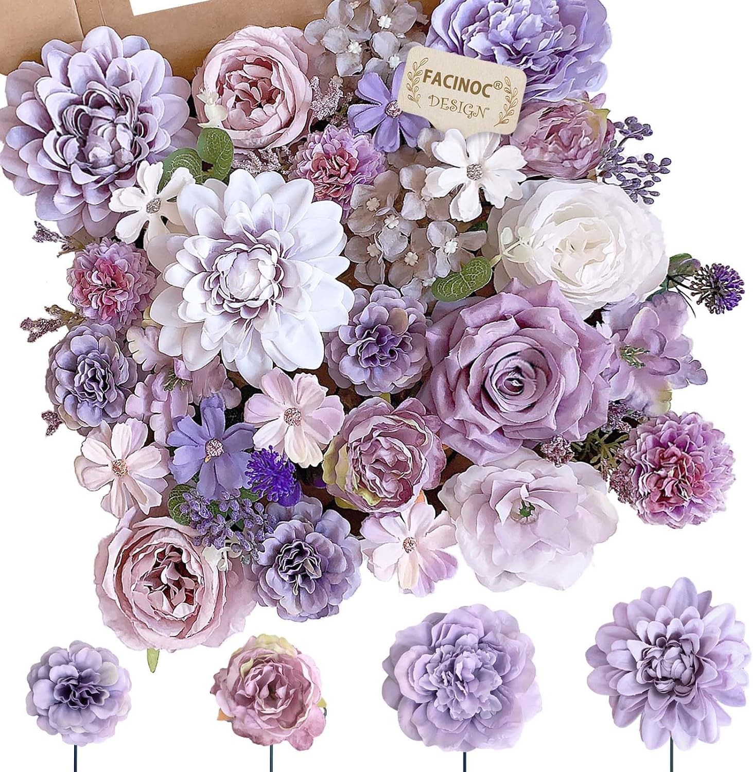 19 Pcs Dusty Blush Pink Roses, Artificial Bouquet Box Set DIY Bridal