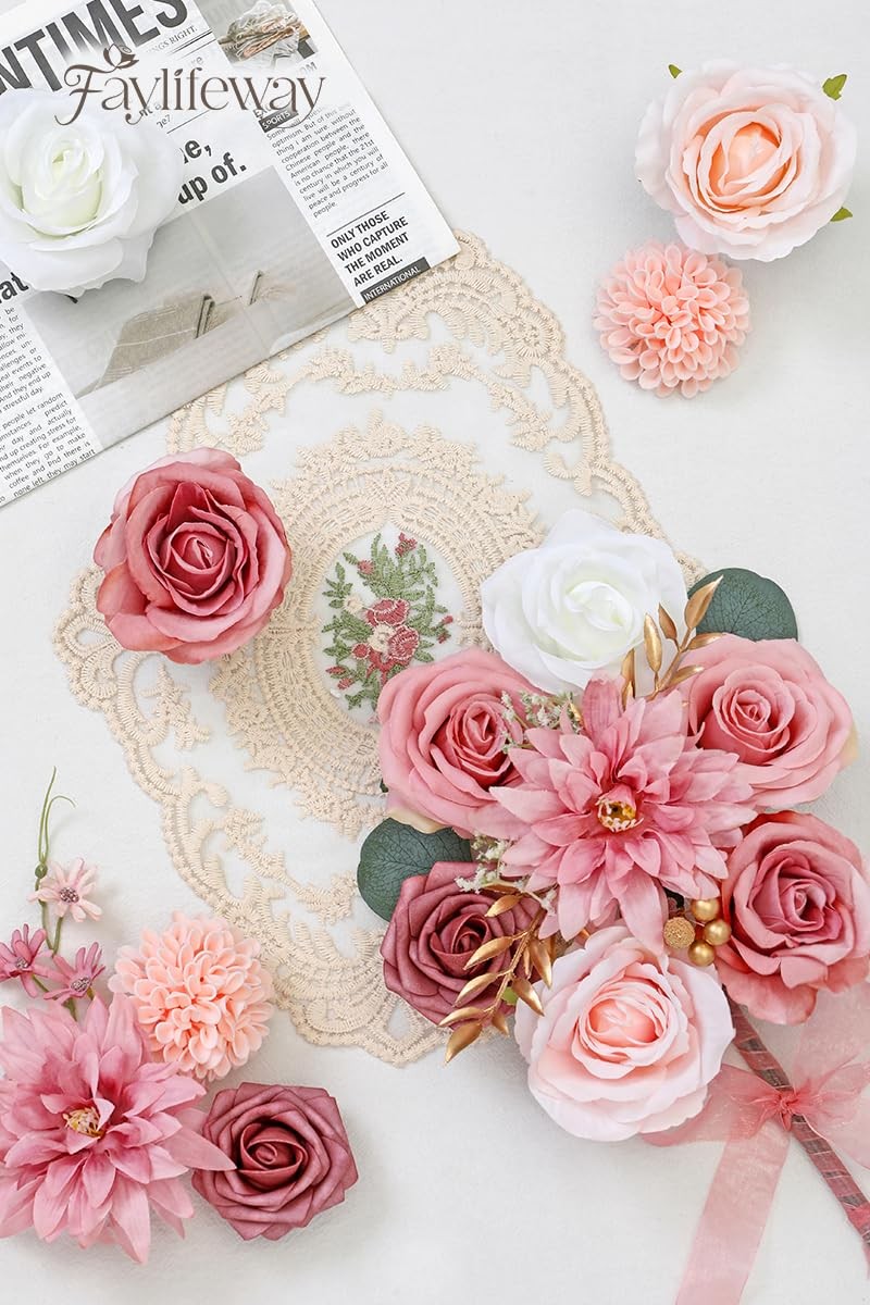 Artificial Flower Pink Silk For DIY Wedding Bouquet Fake Cake Centerpiece