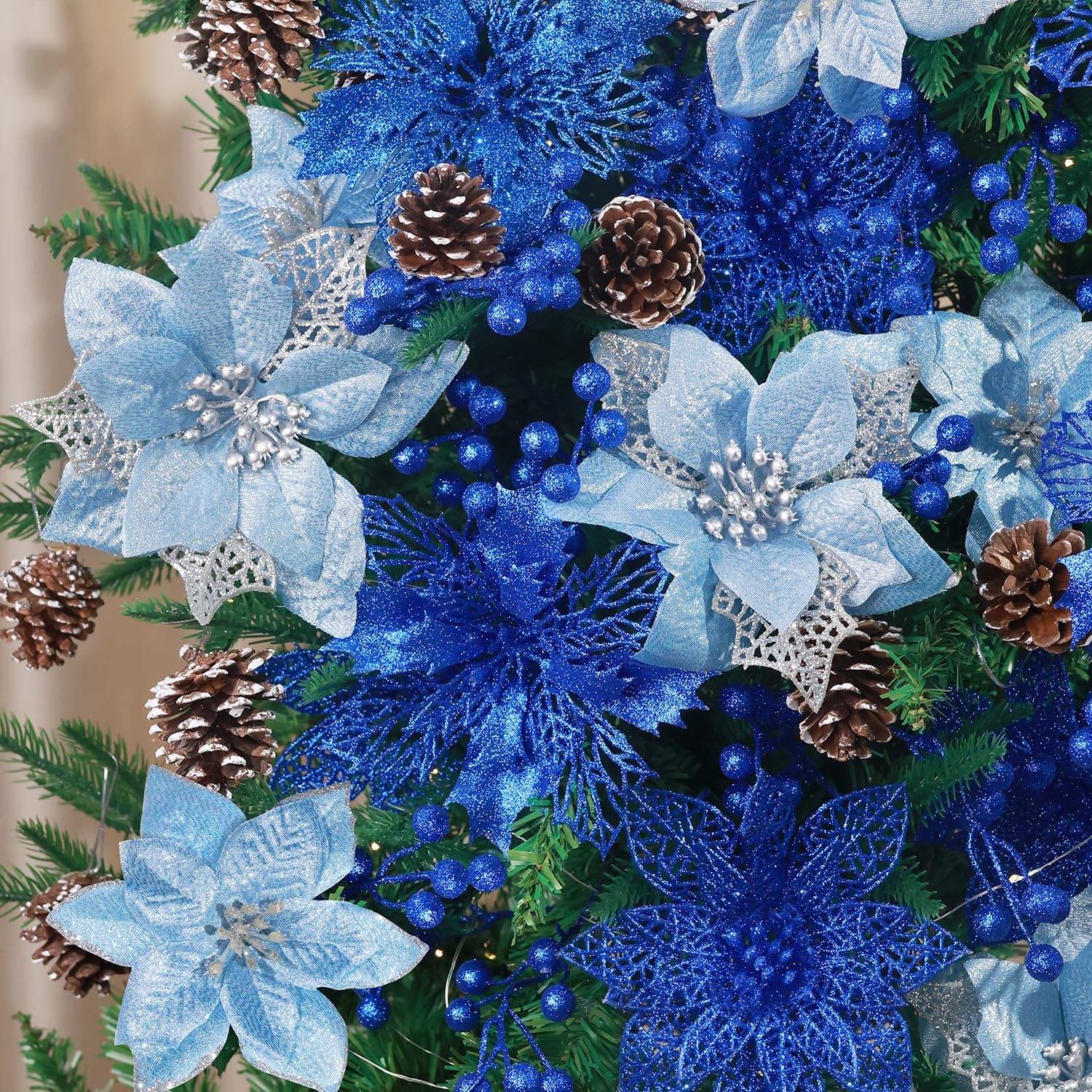 56 Pcs Christmas Decorations, 4 Styles Poinsettias Artificial Christmas Flowe…