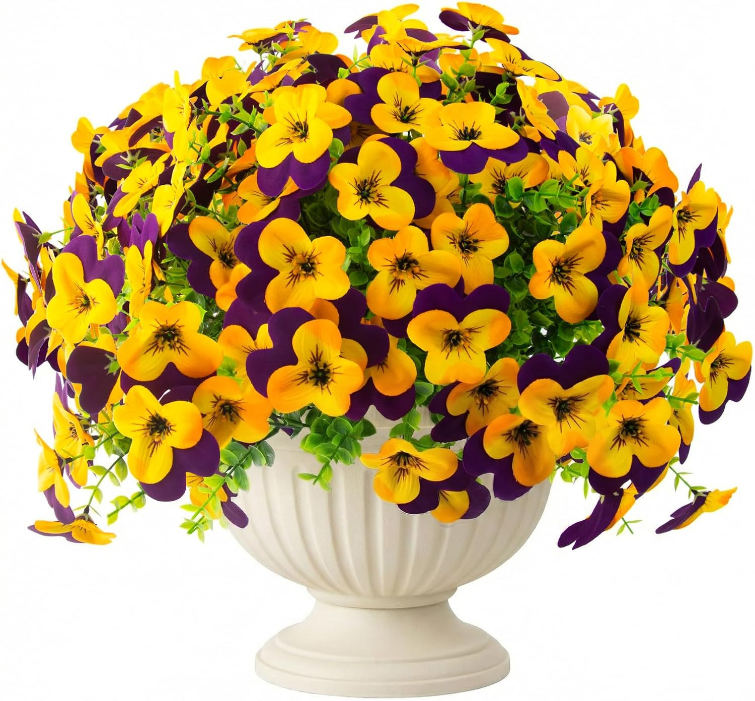 16 Pcs Artificial Pansy Flowers for Outdoors Yellow Faux Silk Spring Flowers for