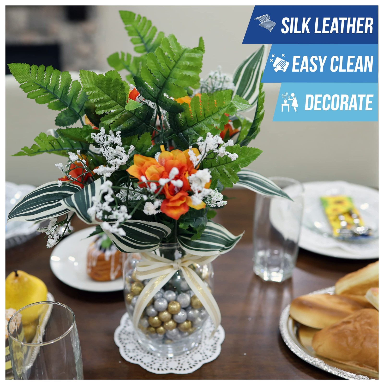 Iconikal Artificial Silk Leather Leaf Fern 16-Inches Long 24-Pack