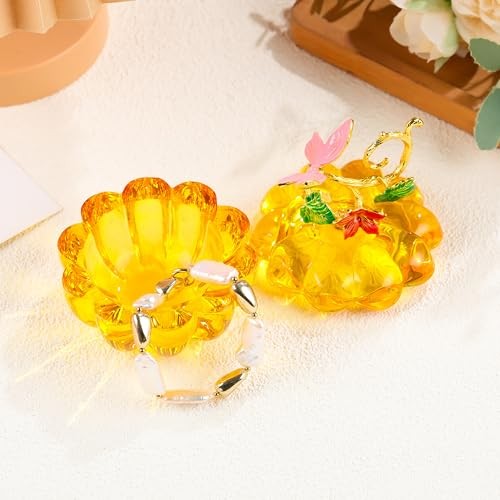 Crystal Pumpkin Ring Jewelry Box – Pumpkin Collectible Figurines Glass Yellow