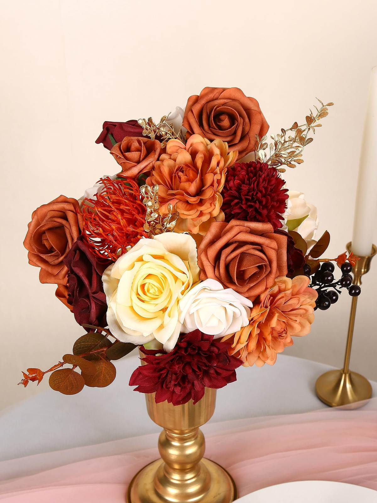 Artificial Flowers Orange Burgundy Combo Box Set For Diy Wedding Bouquet Arrange