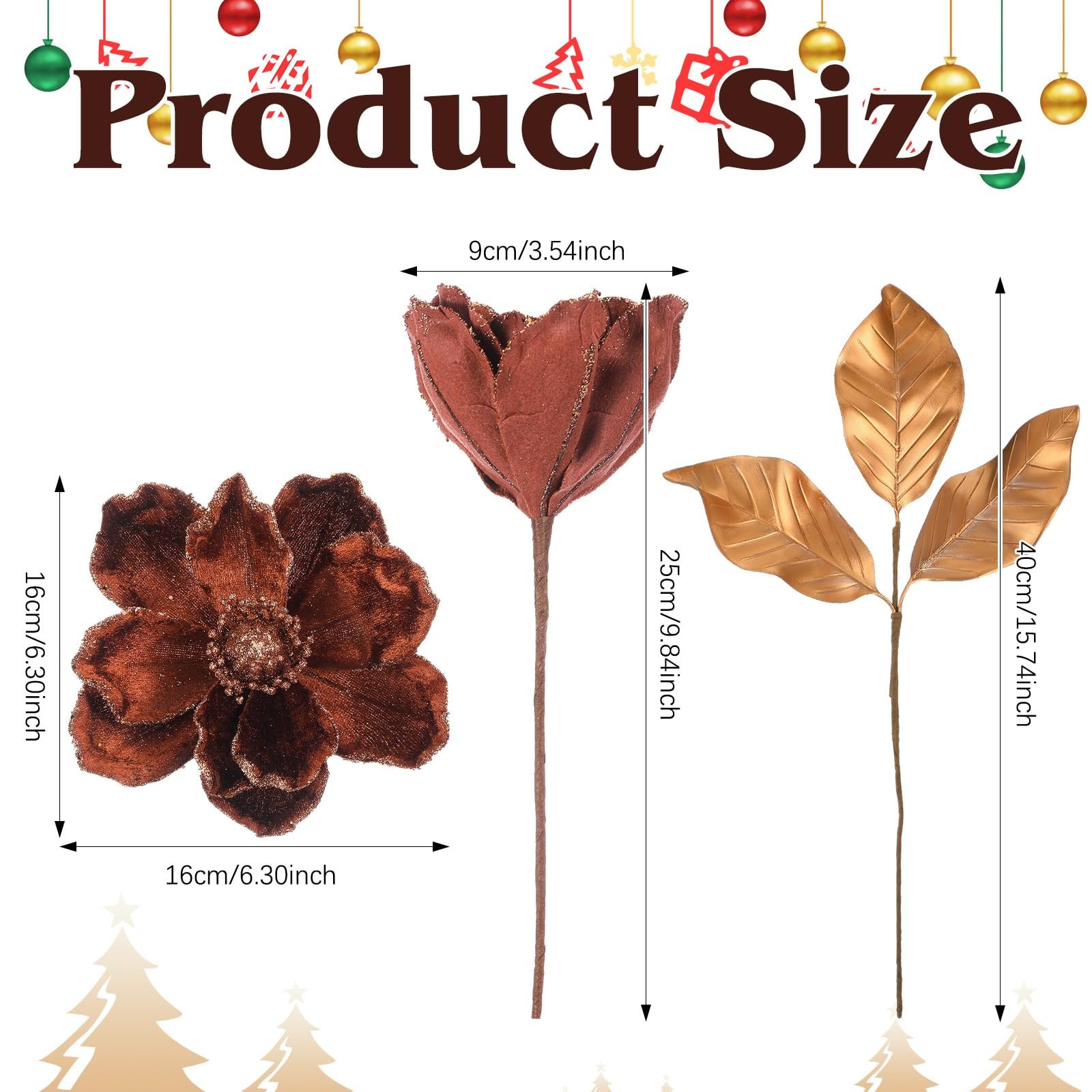 12 Pcs Christmas Magnolia Picks Set 6 Magnolia Flower 6 Golden Leaves Picks G…