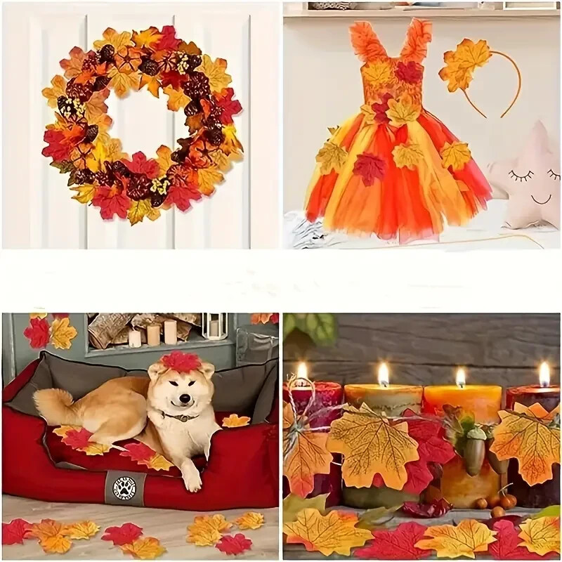 100 Vibrant Artificial Fall Maple Leaves, Thanksgiving, Home, Outdoor Decor