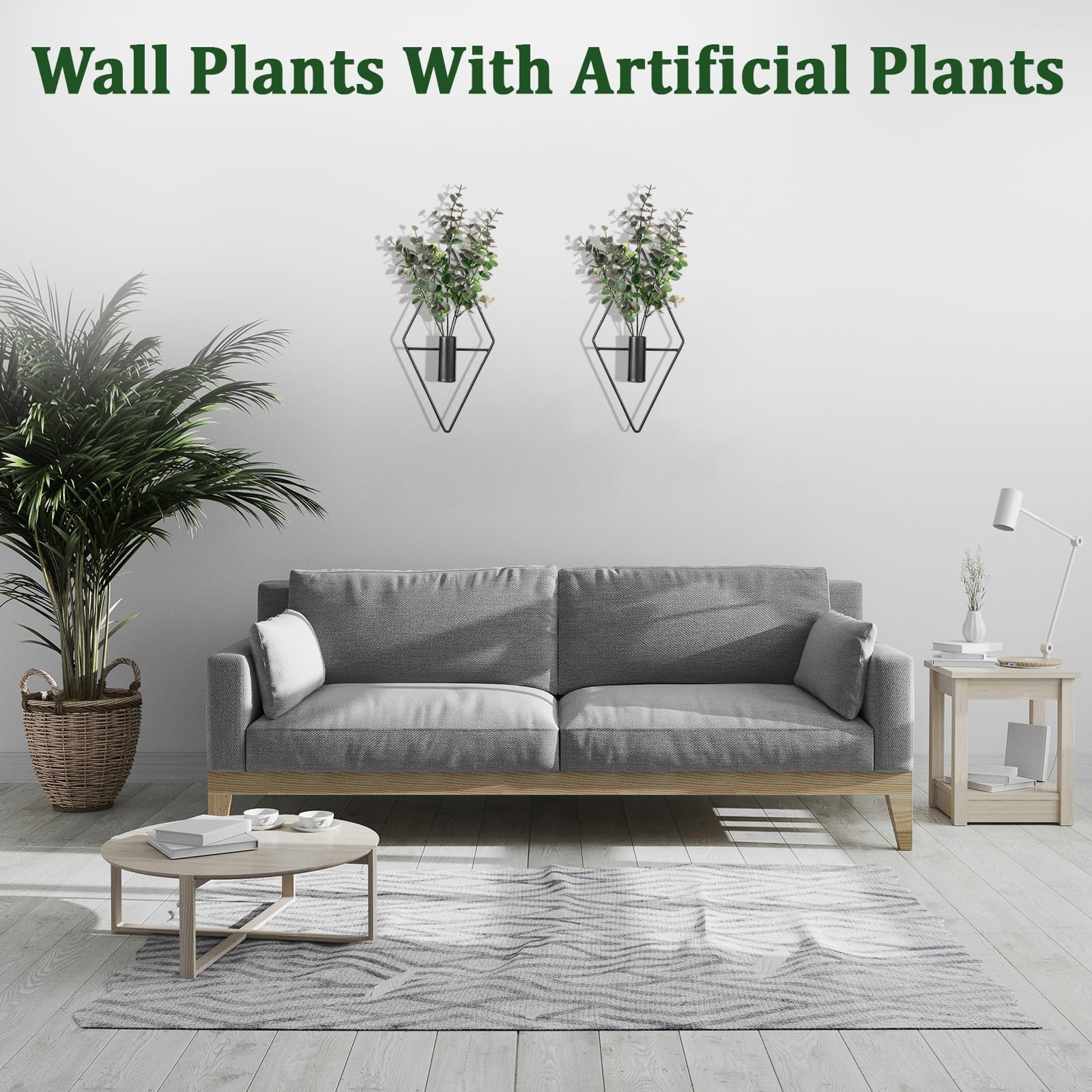 2Pcs Hanging Planters with Artificial Eucalyptus Metal Hanging Vase,Indoor Pl…