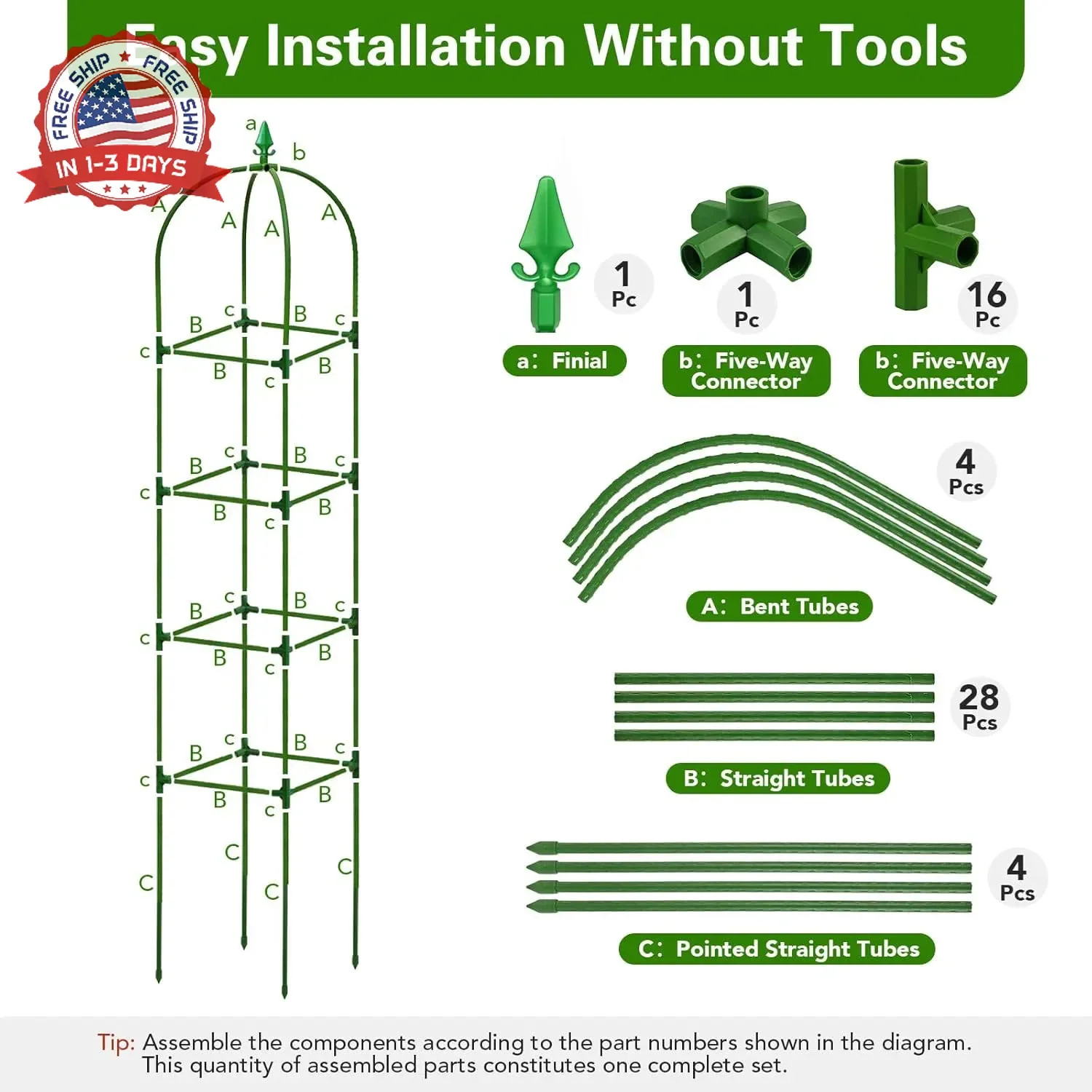2 Pack Garden Obelisk Trellis for Climbing Plants, 72″ Metal Rustproof Rose Trel