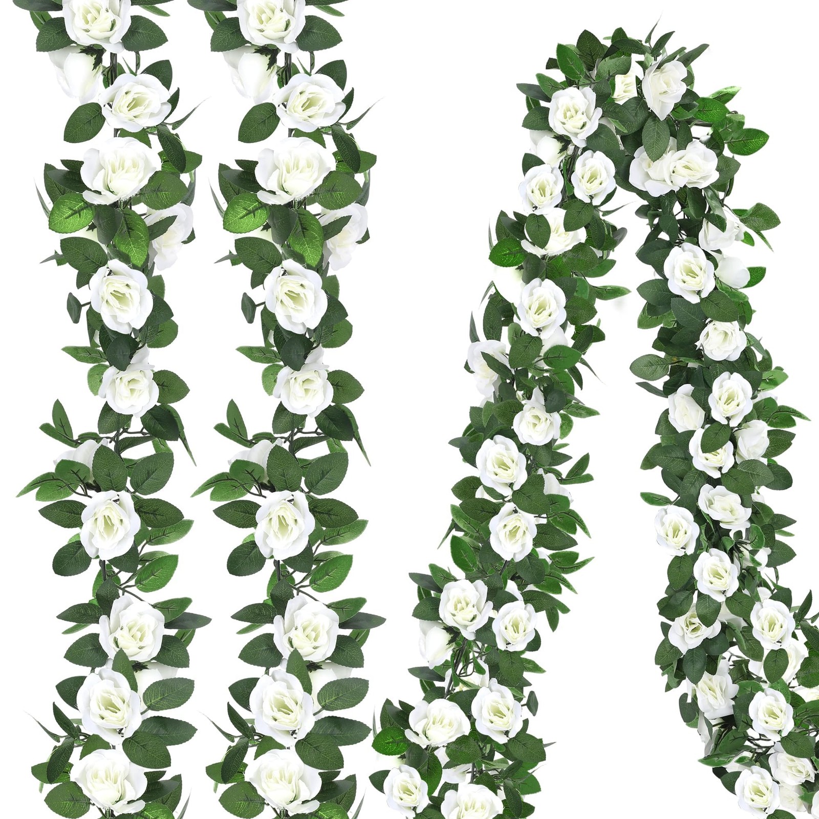 4 Pack 32 FT White Flower Artificial Rose Vines Roses Fake Vine Flowers Plant…