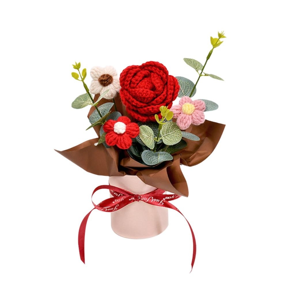 Crochet Medium Rose Flower Bouquet: Handmade Knitted Bouquet for Mother’s Day Bi
