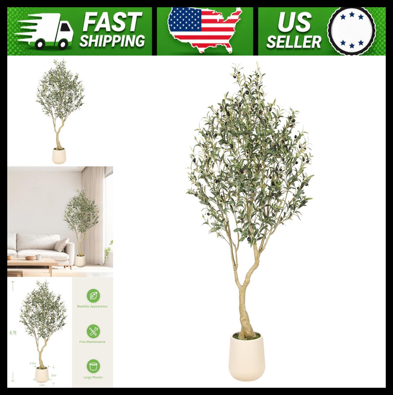 6ft Artificial Olive Tree with Tall Exquisite Planter – Realistic Faux Olive