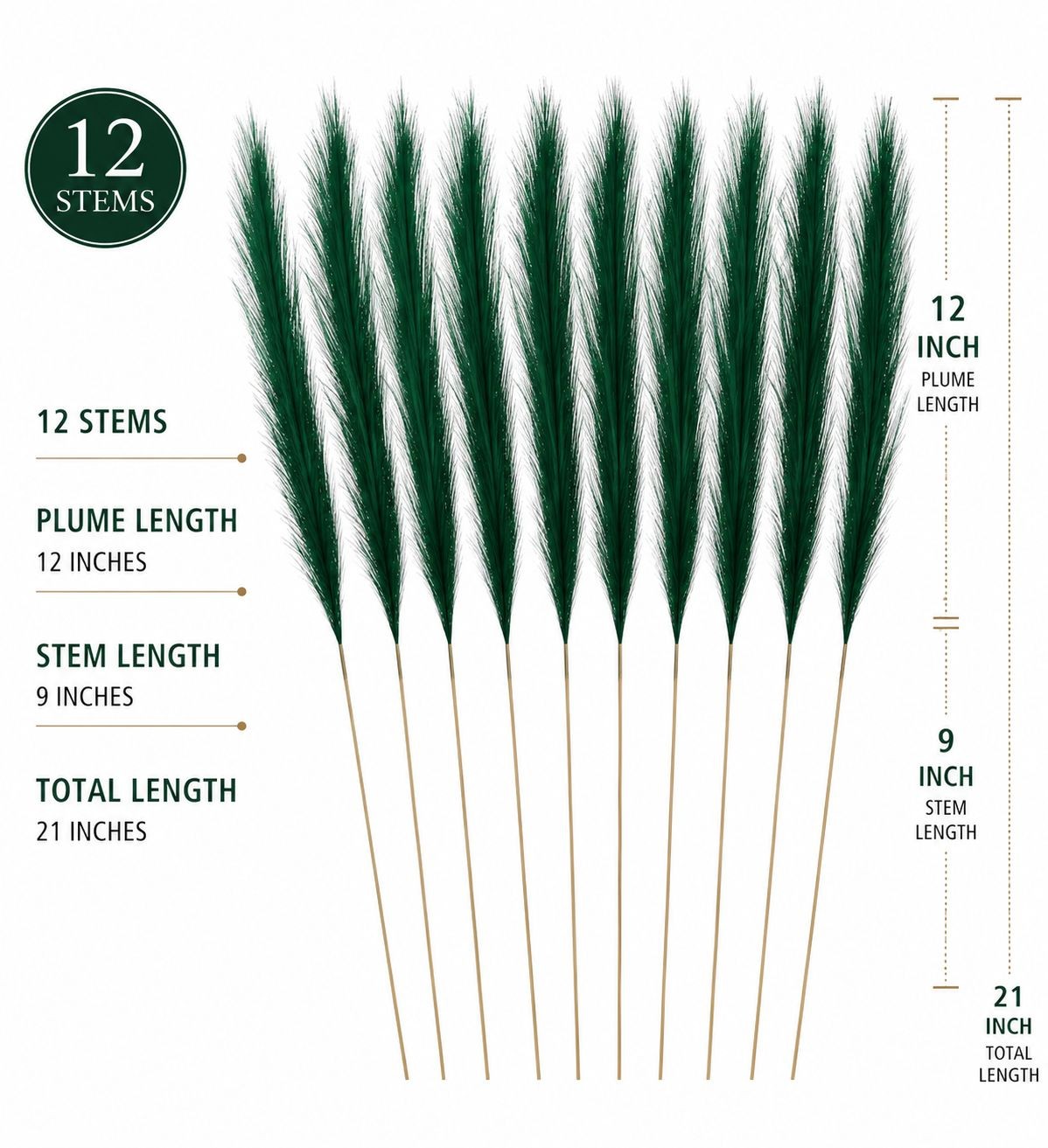 Emerald Green Faux Pampas Grass Set of 12 Artificial Pampas Stems Green Wedding