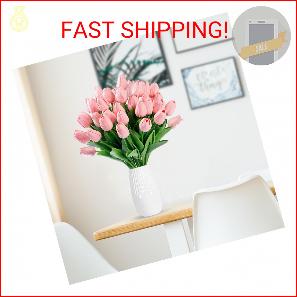Sggvecsy 30 Pcs Fake Tulips Artificial Flowers Real Touch PU Faux Flowers Tulip