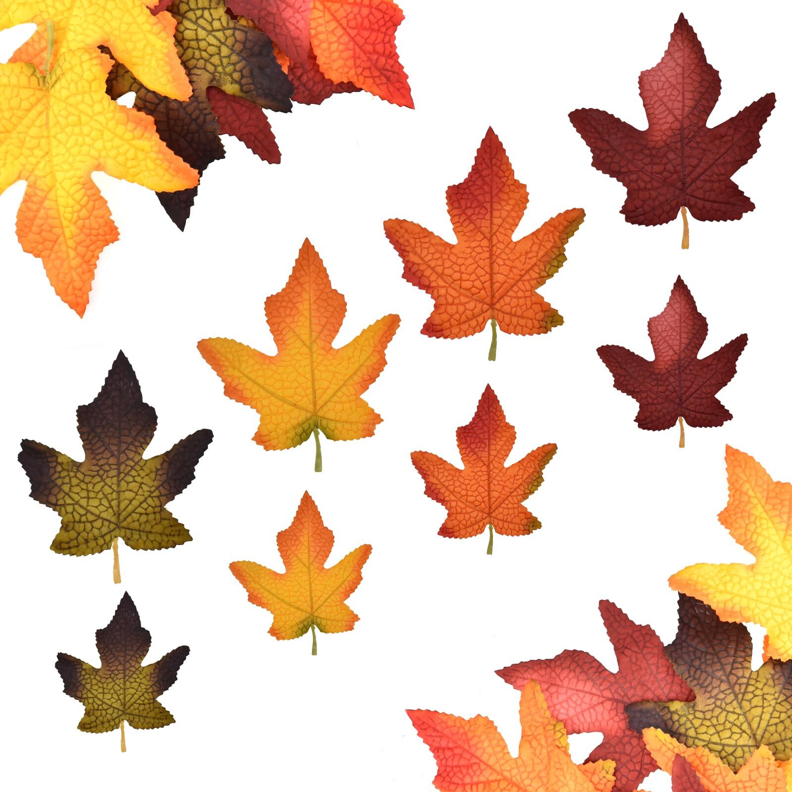 Fall Artificial Maple Leaves 32 Pcs 2 Sizes Mixed Colored Faux Autumn Harvest